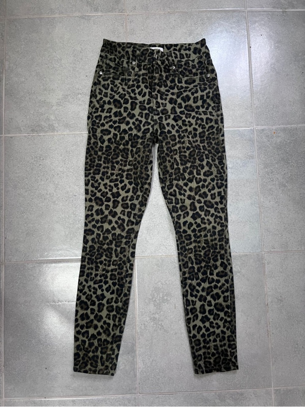 Good American Olive Green Leopard Waist Crop Jeans